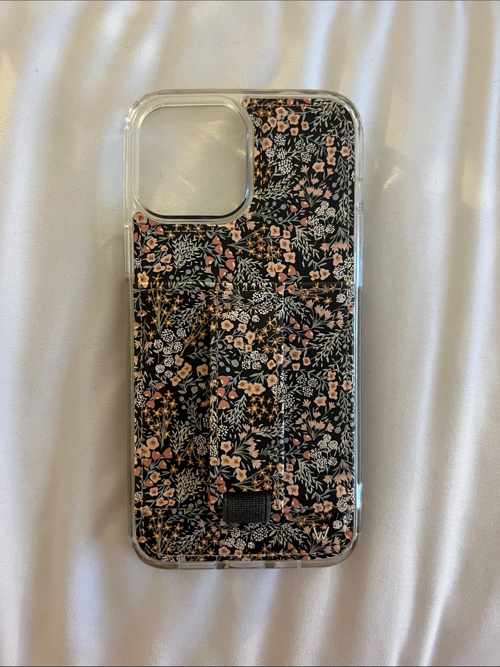 Floral Black Pink Clear Protective Phone Case with Card Pocket